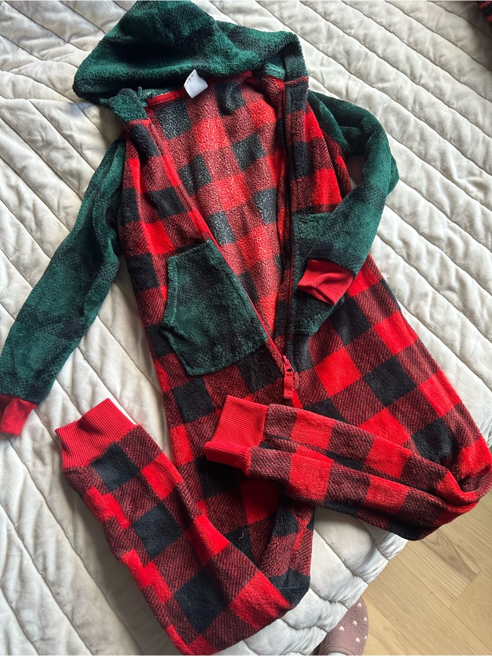 Cat & Jack Red and Black Buffalo Plaid Hooded Onesie